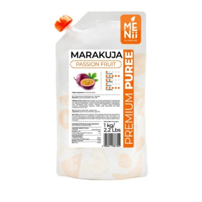 ulpa z marakui Menii 1 l – puree z marakui Puree marakuja Menii 1 l do deserów Pulpa marakuja Menii – opakowanie 1 l Puree z marakui Menii do cukiernictwa