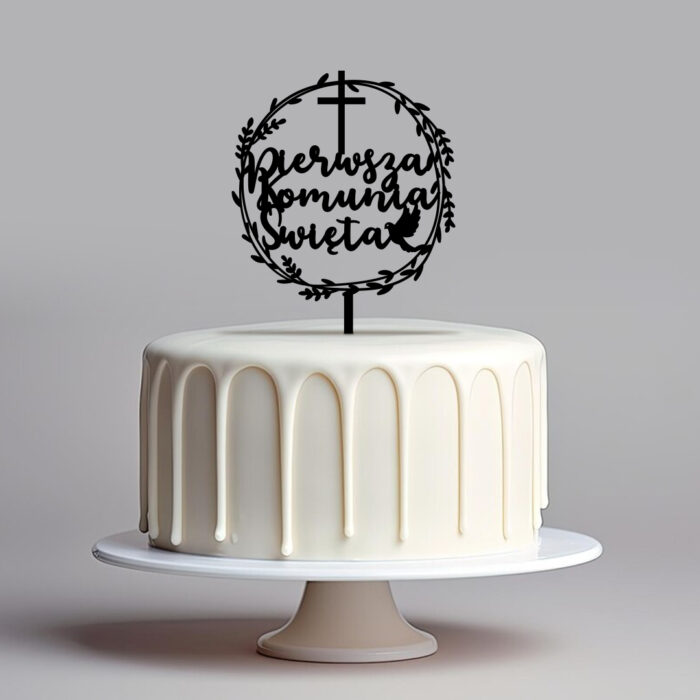 Topper Pierwsza Komunia Święta, krzyż w kole