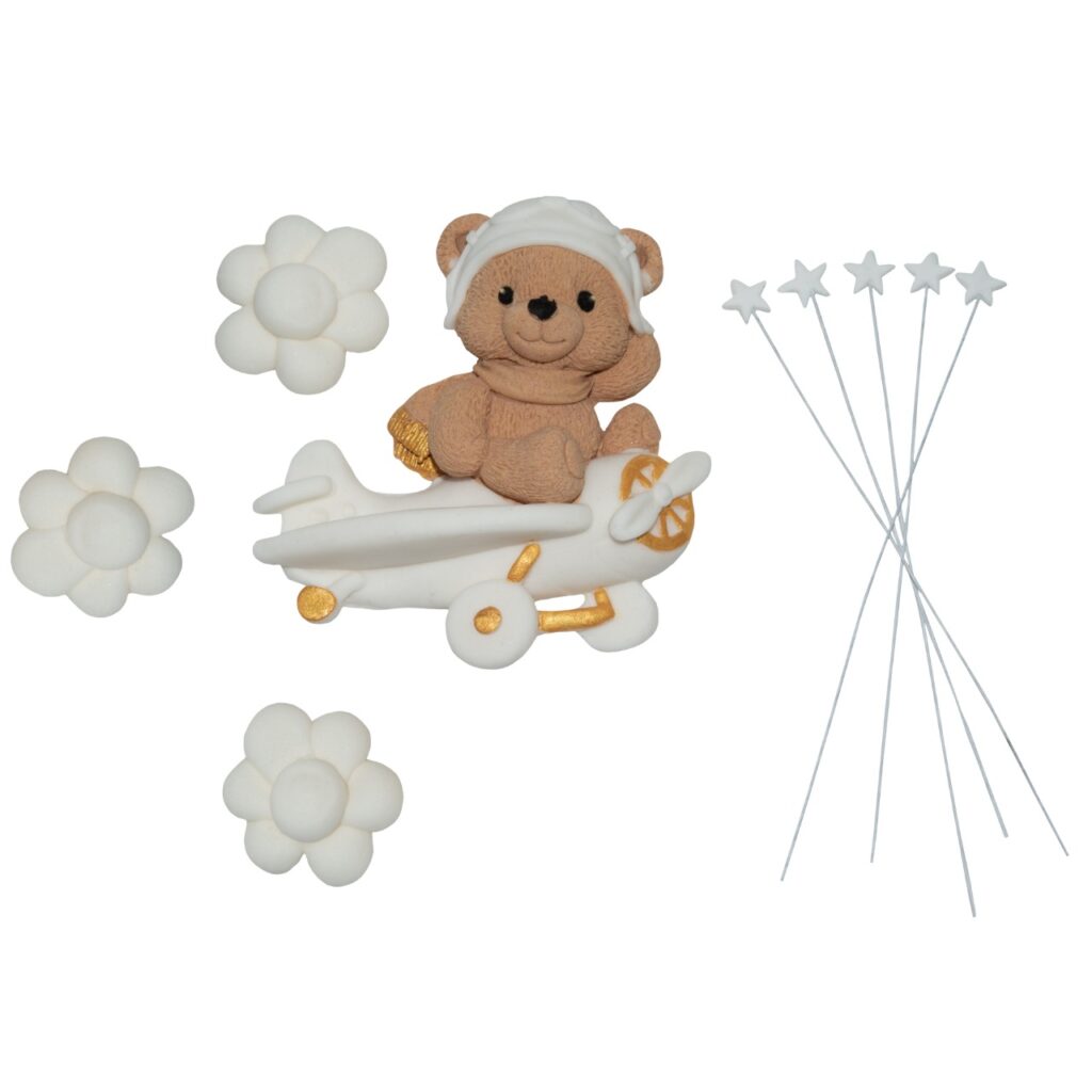 Zestaw cukrowy: Miś w samolocie 2D (biało-brązowy)