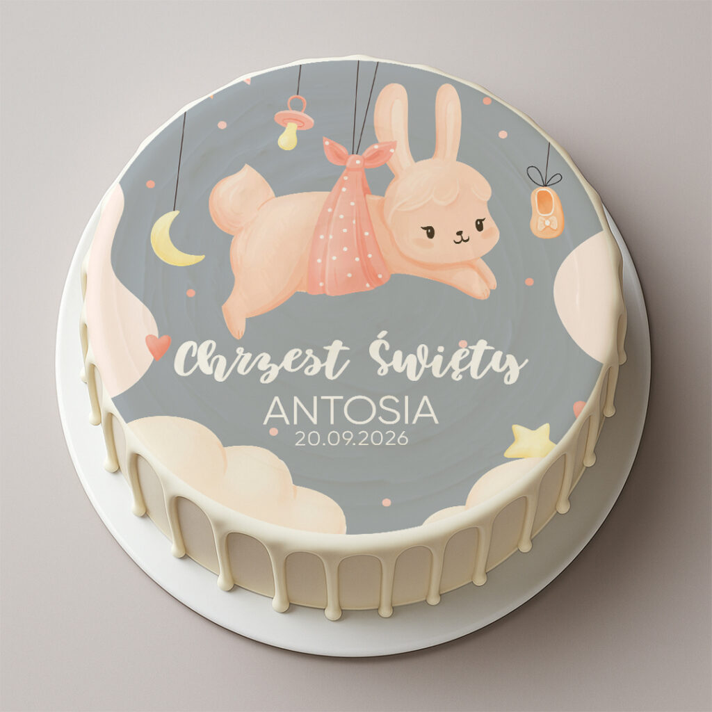 Opłatek na tort na Chrzest - z króliczkiem