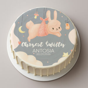 Opłatek na tort na Chrzest - z króliczkiem