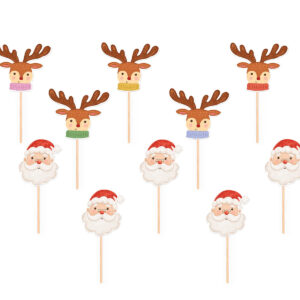 Toppery na tort Mikołaj i Renifer 10szt - PartyPal