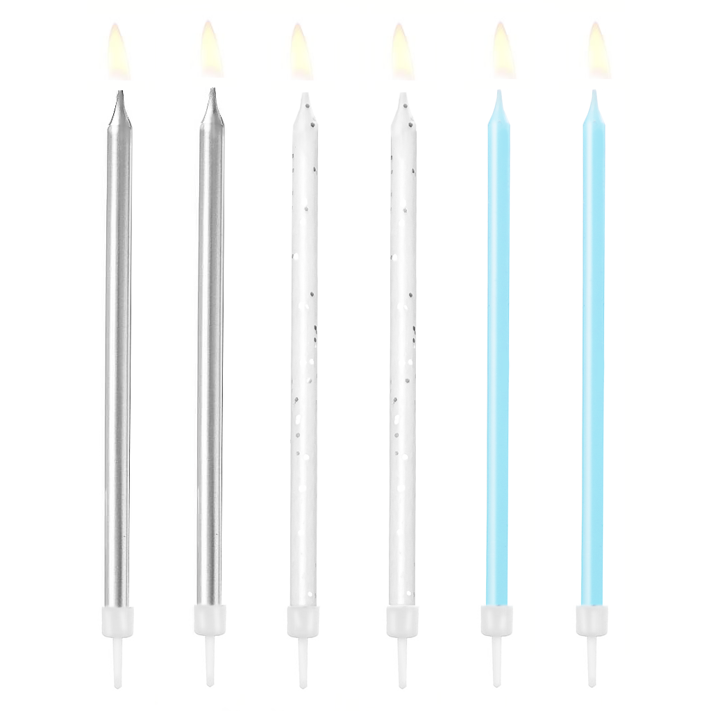 Świeczki 3 kolory niebieskie, 6szt- PartyPal