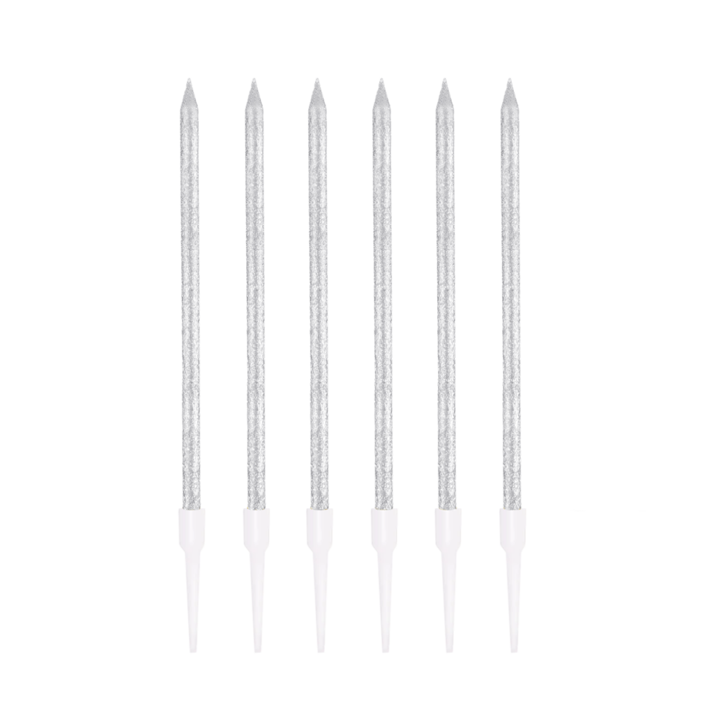 Świeczki srebrne z brokatem 6szt. - PartyPal