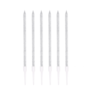 Świeczki srebrne z brokatem 6szt. - PartyPal